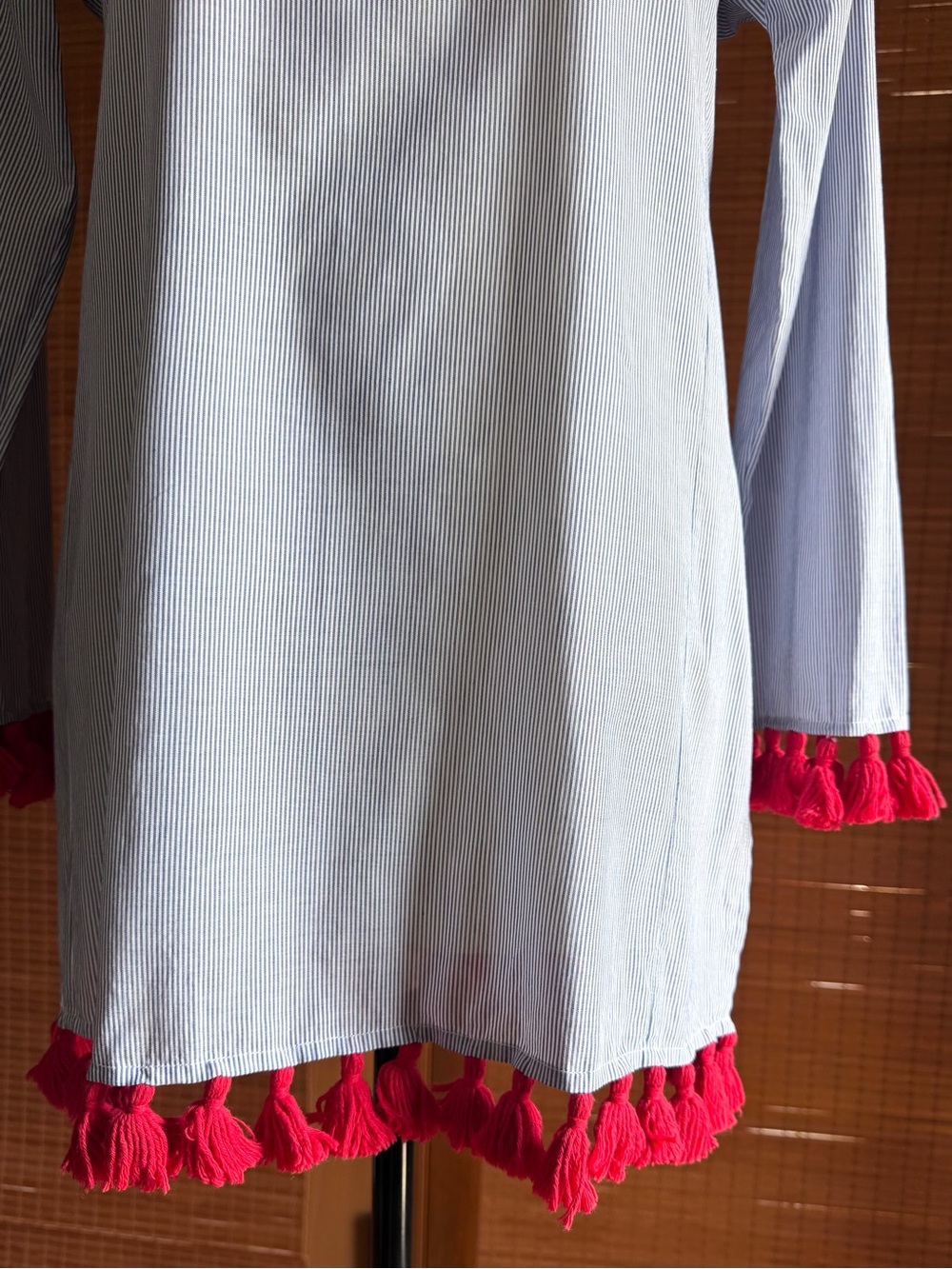Tory Burch Light Blue White Striped Tunic Beach Coverup Dress with Red Tassel XS - Picture 5 of 8